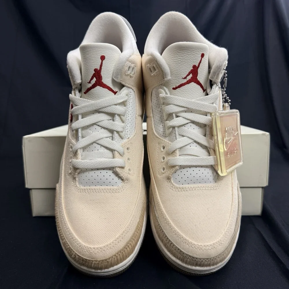 Jordan 3 Retro Levi's Men's Size 9 Lunar New Year Denim Sail Gym Red Sneakers